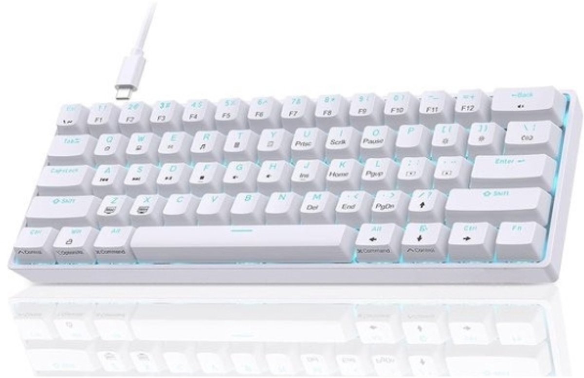 60% Mechanische Gaming Toetsenbord - Maximale Prestaties in een Compact Toetsenbord - Razendsnelle Respons - Stijlvol Wit Ontwerp - USB C Aansluiting - Ultra-Compact Ontwerp - Anti-Ghosting - Wit - Levering Sneller dan Aangegeven!