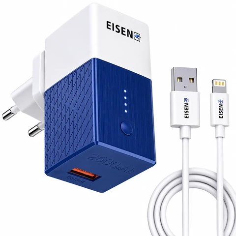 EISEN 2600mAh 2-in-1 Powerbank & Travel Charger met Lightning Kabel