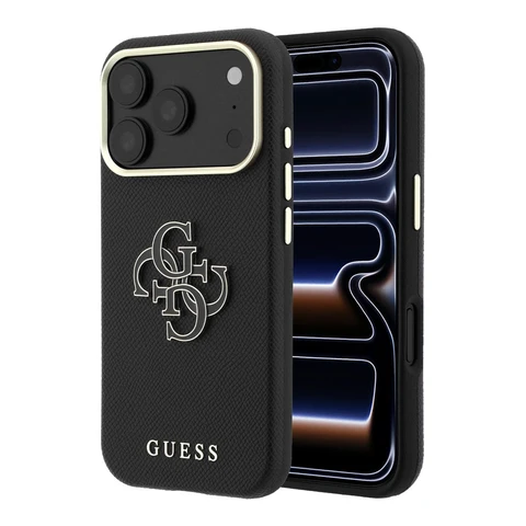 Guess iPhone 18 Pro Max Hoesje harde behuizing - SW - generfd PU - groot logo van hars Zwart