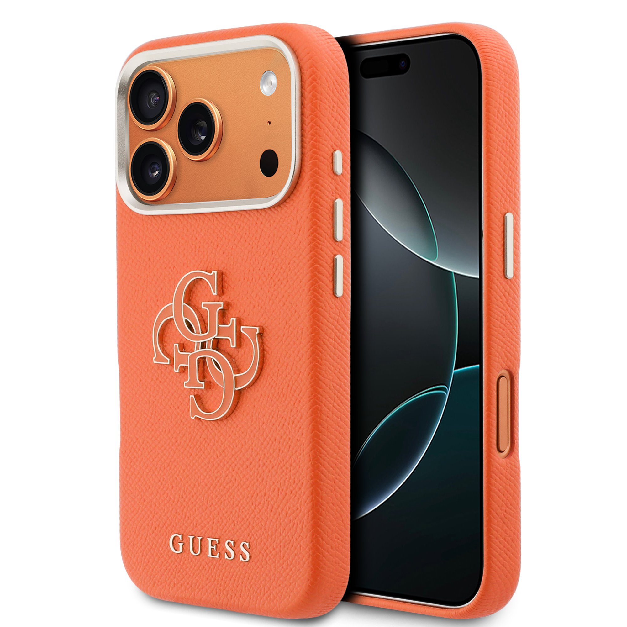 Guess PU Resin Logo Hoesje iPhone 17 Pro / 18 Pro - Oranje