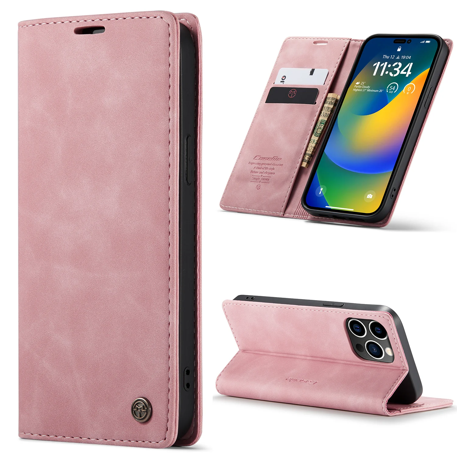 Caseme retro bookcase iPhone 14 Pro hoesje - Roze