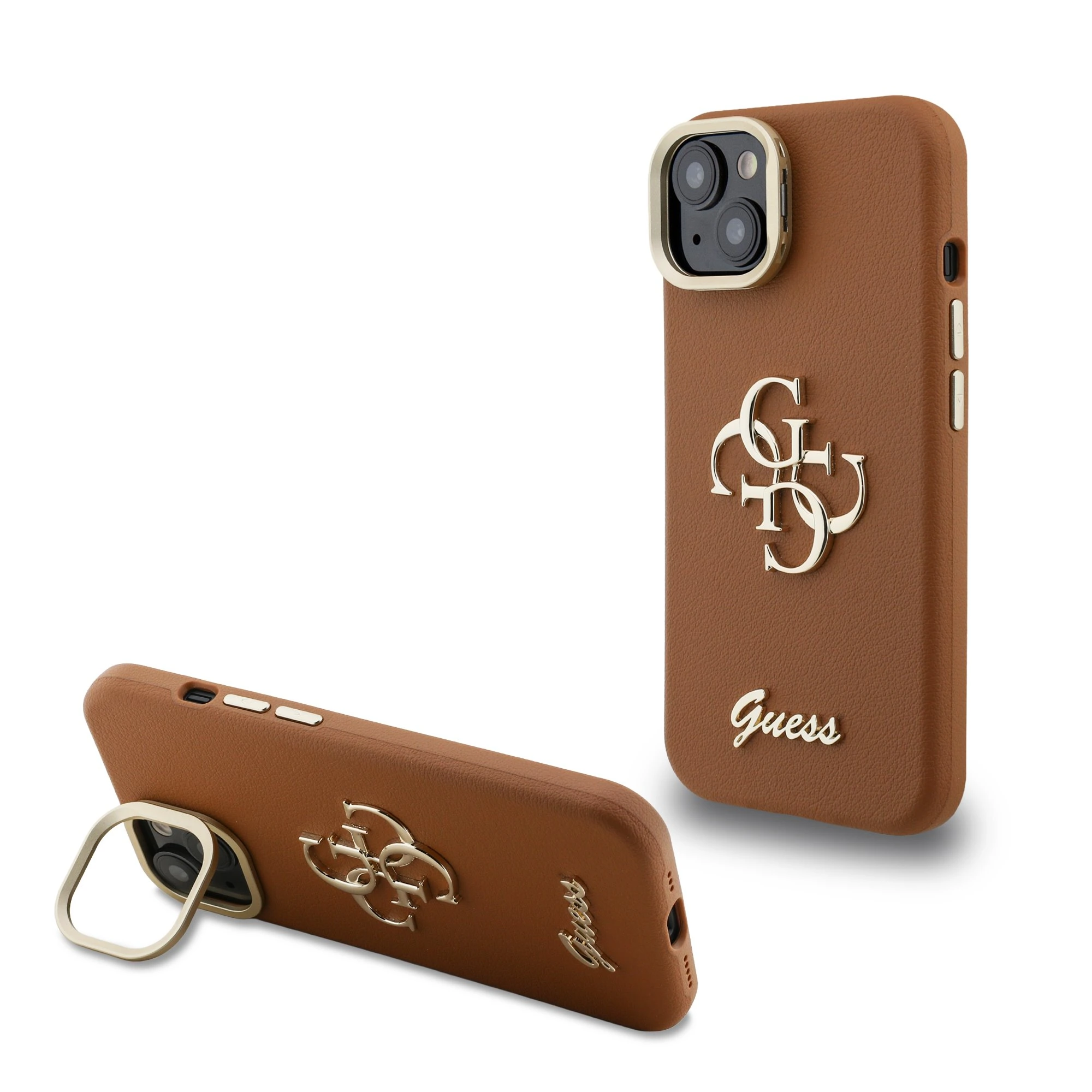Guess 4G Logo met Camerastand functie iPhone 14 hoesje - Bruin