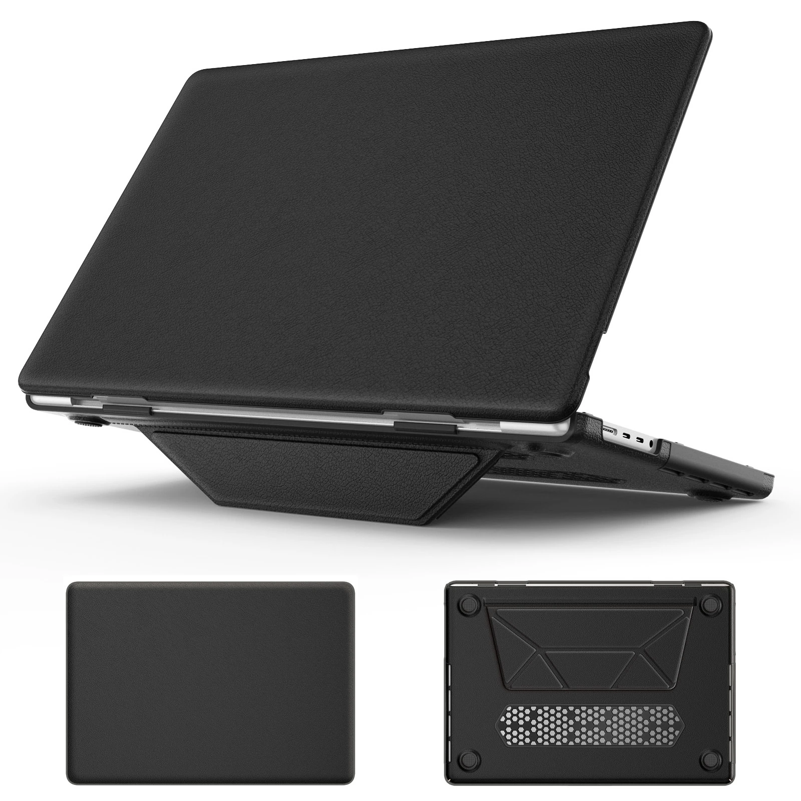 Turtle Shift vegan leer Laptopcover MacBook Pro 16 inch 2026 / 2025 / 2023 / 2021 - Zwart