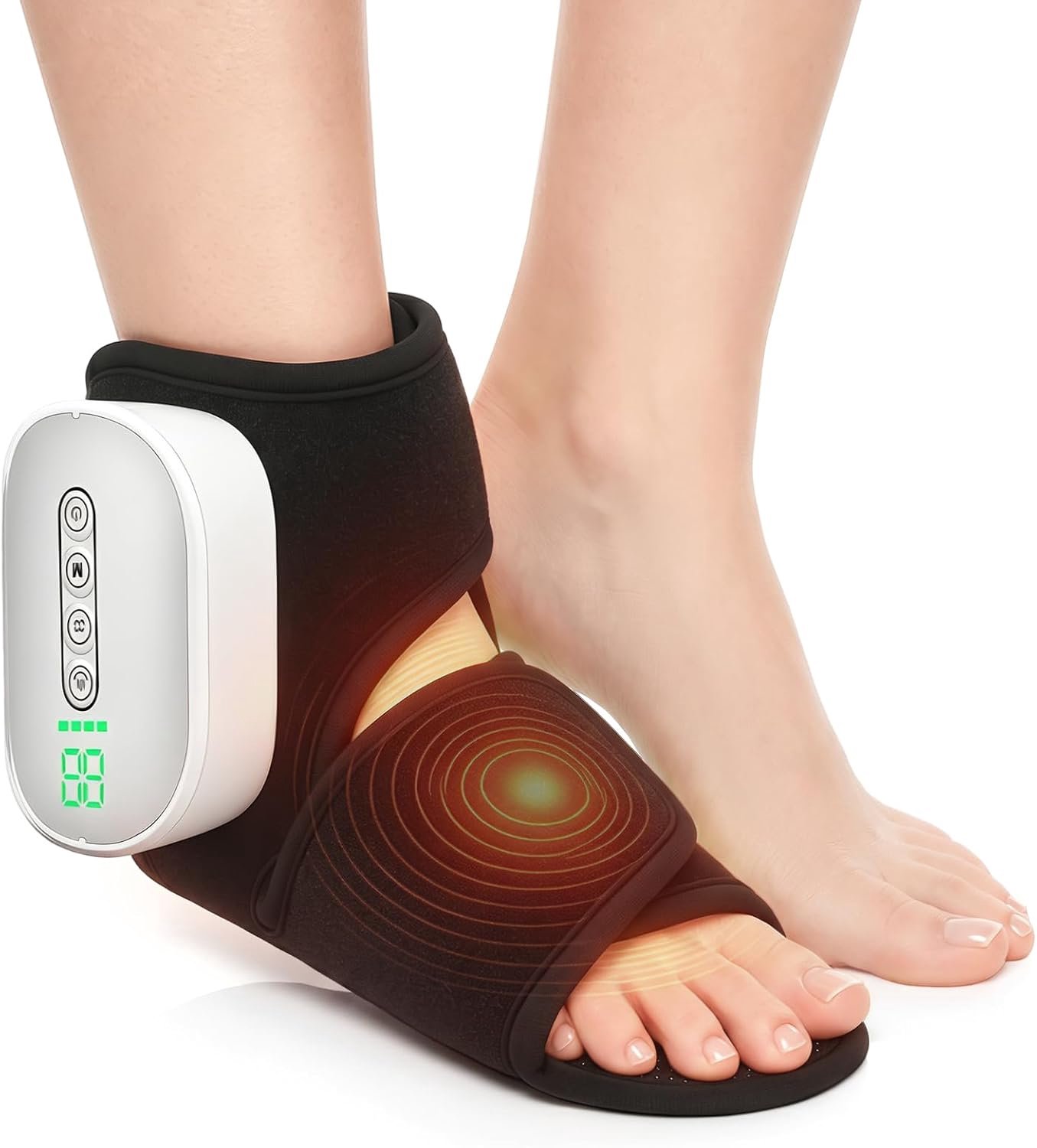 "Voetmassageapparaat - Enkelmassageapparaat - Warmte en Vibratiemassage - 4 Warmtestanden - 4 Massagemodi en 4 Intensiteitsniveaus - Draadloos - 3000 mAh - 1 Stuk "