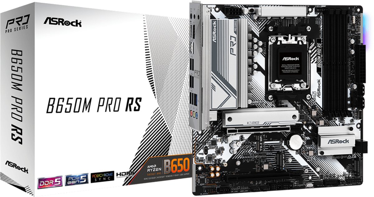 Asrock B650M Pro Rs Am5 Ddr5 M.2 Sata3 Pcie 4.0 Moederbord Voor Computer