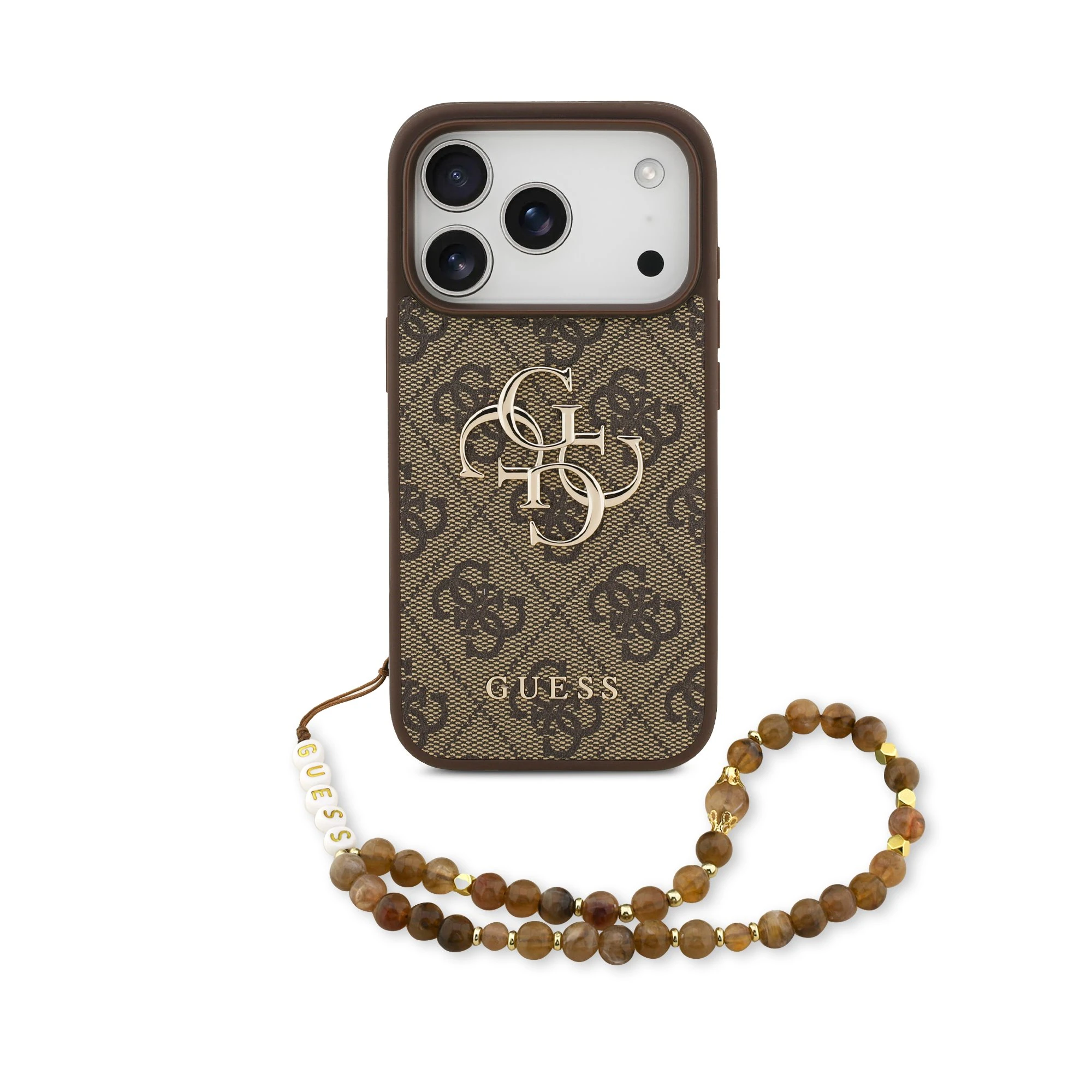 Guess 4G Metal Logo iPhone 17 Pro / 18 Pro hoesje - Met Polskoord - Bruin