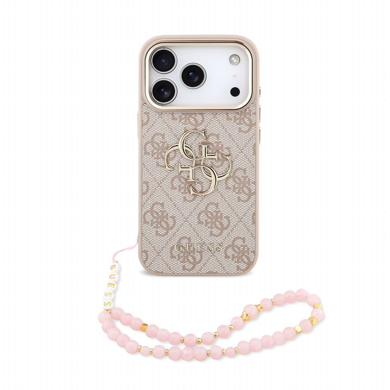 Guess PU 4G Metal Logo Strap hoesje voor iPhone 17 Pro en iPhone 18 Pro - Roze