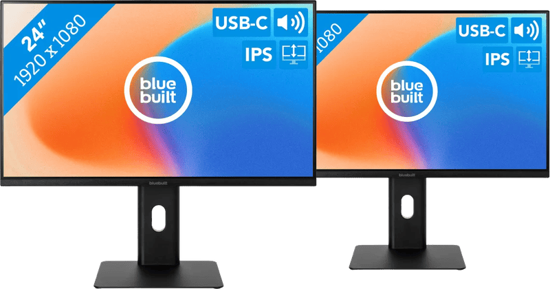 BlueBuilt 24 inch Full HD Monitor met USB C Duo pack