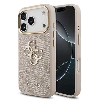 Guess PU Leather 4G Metal Logo Gold Frame Hoesje voor iPhone 17 Pro en iPhone 18 Pro - Roze