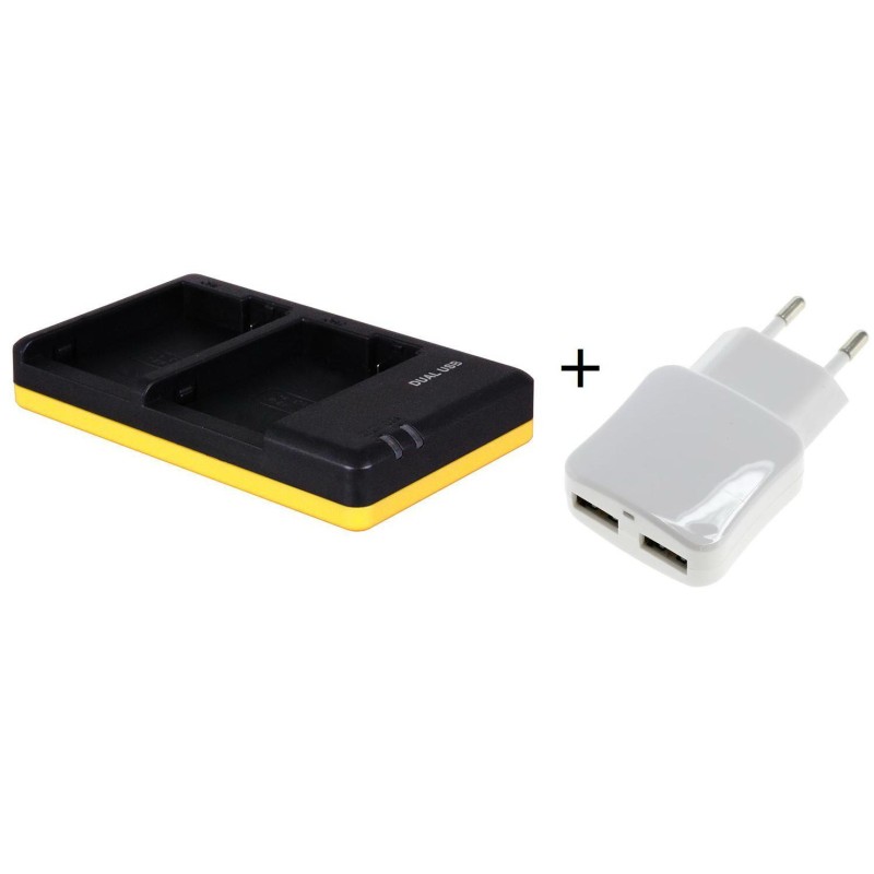 Duo lader voor 2 camera accu's Canon LP-E8 + handige 2 poorts USB 230V adapter