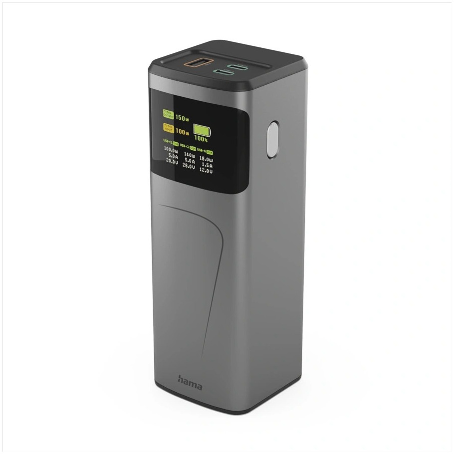 Hama Power Pack High Power 150 W 24000mAh 2x USB-C USB-A snel opladen Powerbank Grijs