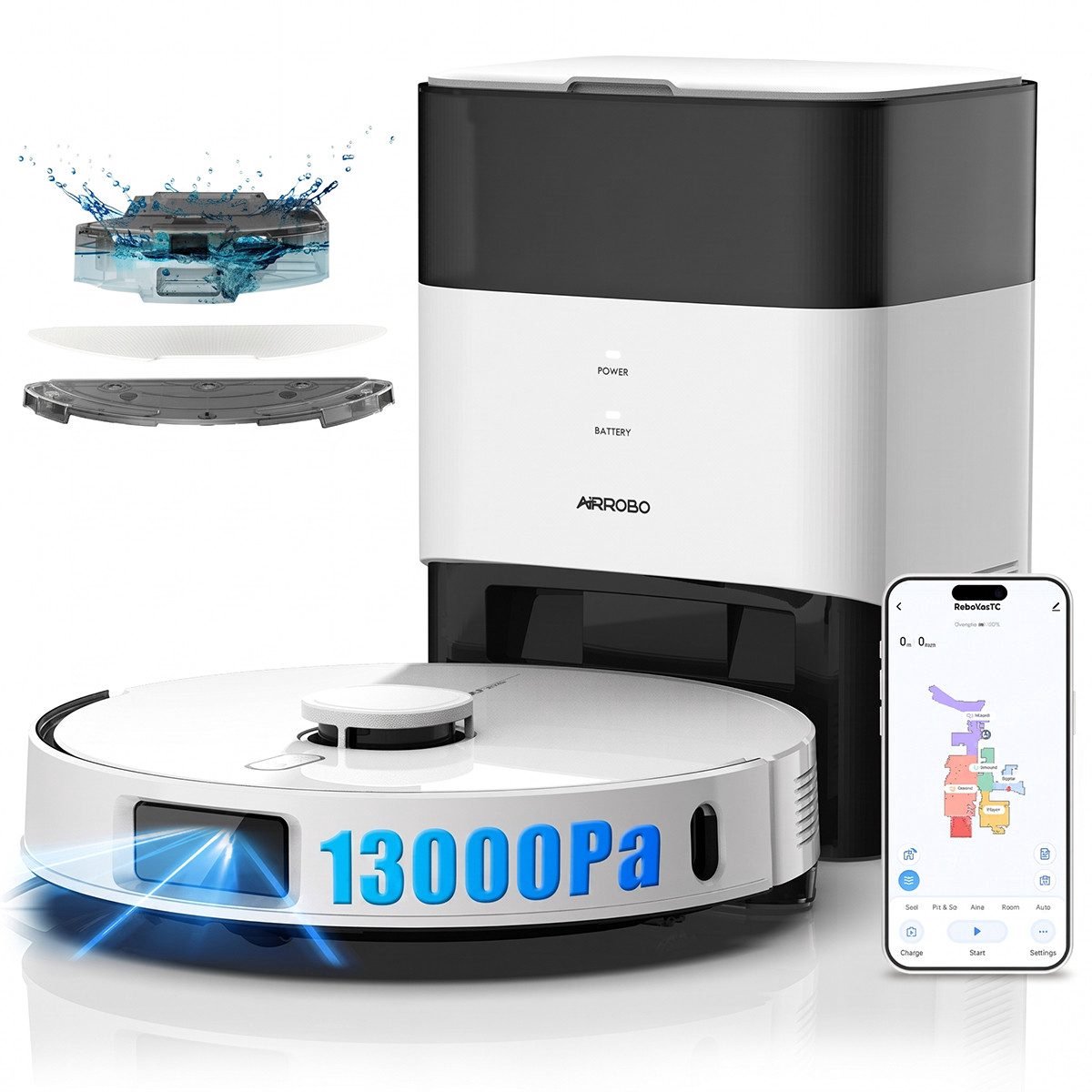 AIRROBO L60+ Robotstofzuiger met dweilfunctie en leegstation – 13000 Pa – 240 min looptijd – Geschikt voor huisdieren – Slimme tapijtherkenning – App-bediening