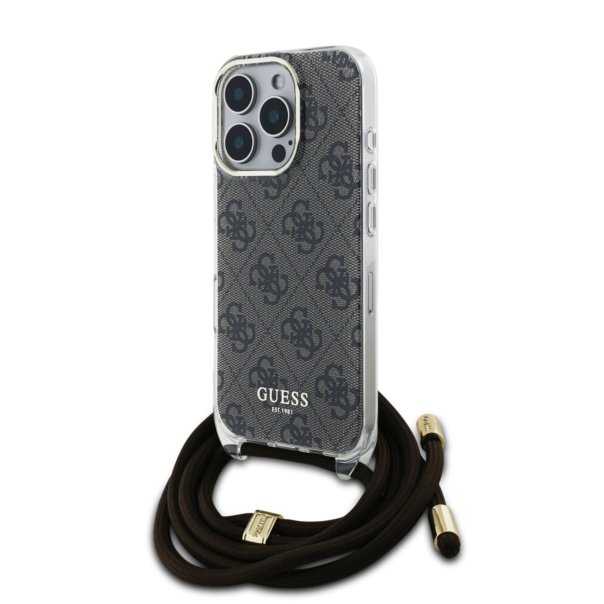 Guess IML 4G Crossbody iPhone 16 Pro hoesje met koord - Bruin