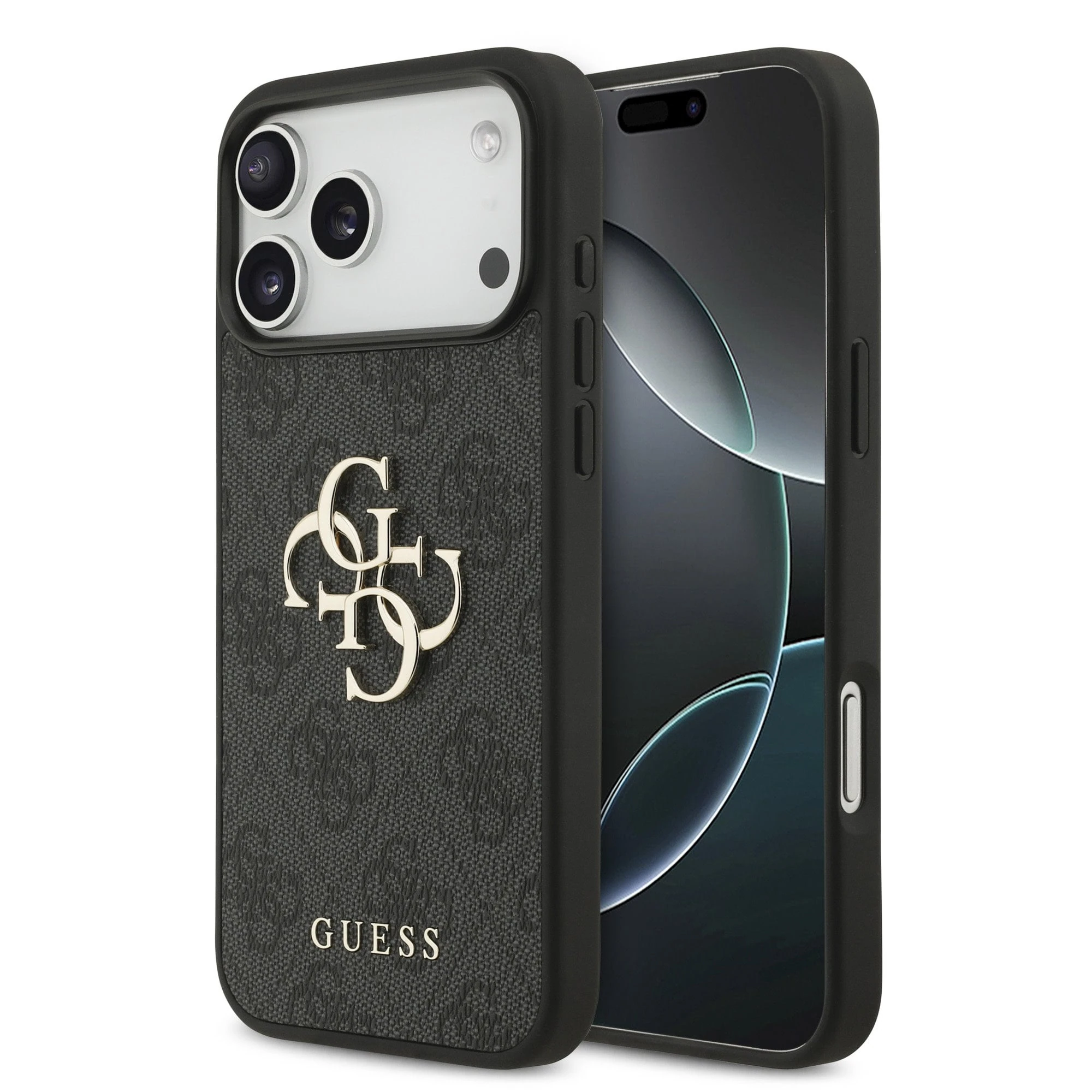 Guess PU 4G Metal Logo hoesje voor iPhone 17 Pro Max en iPhone 18 Pro Max - Grijs