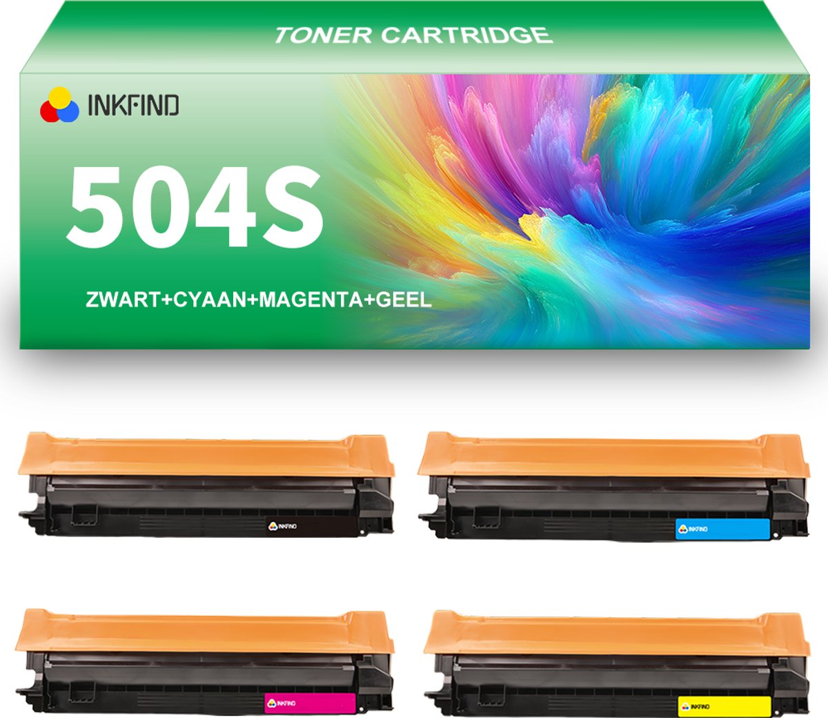 INKFIND 504S Zwart/Cyaan/Magenta/Geel tonercartridge compatibel met Samsung CLT-K504S/C504S/M504S/Y504S geschikt voor Samsung CLP-415N/CLP-415NW/LX-4195FN/4195FW - 4-pack BKCMY