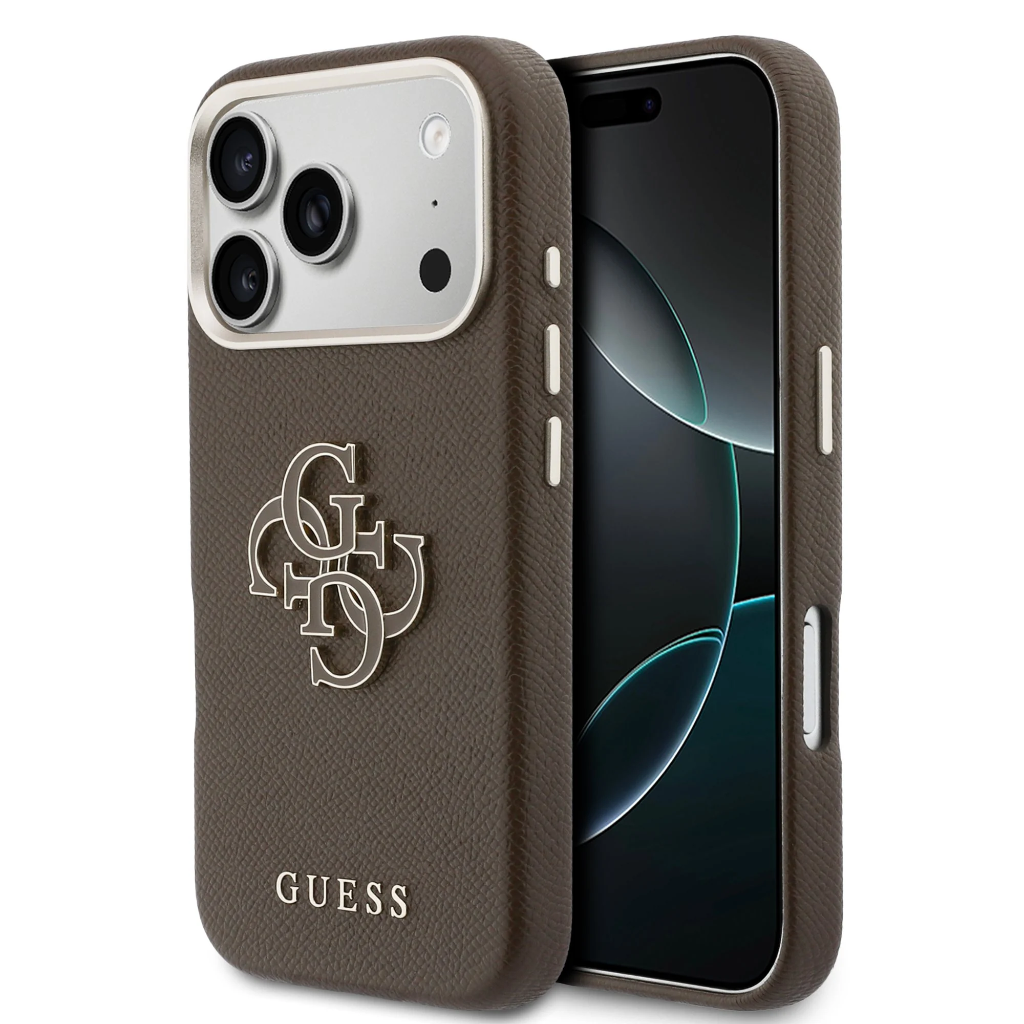 Guess PU Resin Logo Hoesje iPhone 17 Pro / 18 Pro - Bruin
