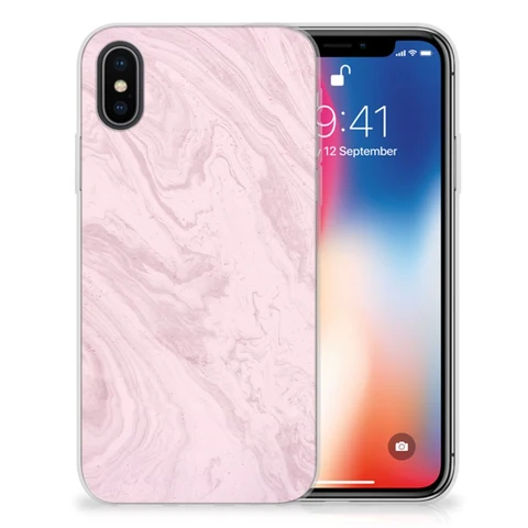 Apple iPhone X | Xs | Flexibel TPU | Siliconen hoesje | Marble Pink - Origineel Cadeau Vriendin