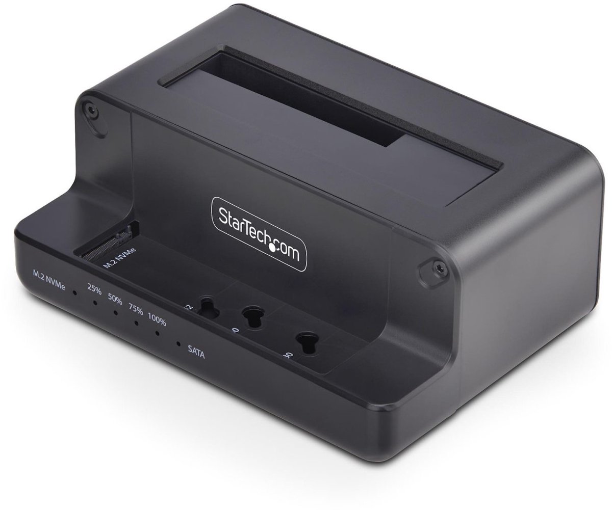 StarTech.com M.2 NVMe naar 2.5"/3.5" SATA Drive Duplicator, Dual Bay Standalone SSD Cloner/Copier en Drive Dock, Bidirectionele NVMe naar SATA / SATA naar NVMe Copier, Tot 27GB/min, SATA III, USB 10Gbps