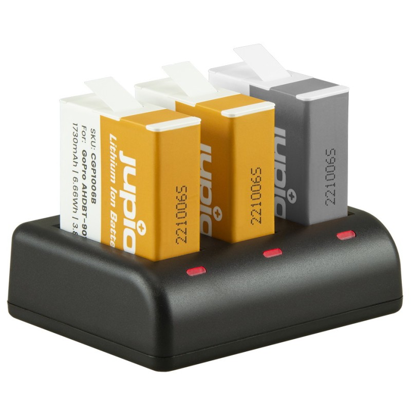 Jupio Kit: 2 x Enduro accu GoPro Hero9, Hero10, Hero11, Hero12 + compacte Triple oplader