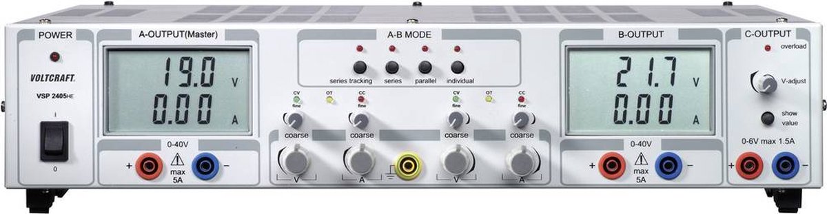 VOLTCRAFT VSP 2405 Labvoeding, regelbaar 0.1 - 40 0 - 5 A 409 W Aantal uitgangen: 3 x