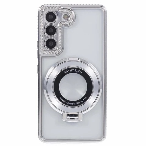 Back Cover Hoesje - Schattige met Diamanten steentjess - Geschikt voor: Samsung S22 - Zilver