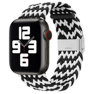 Braided nylon bandje - Zwart / Wit - Geschikt voor Apple Watch 38mm / 40mm / 41mm / 42mm