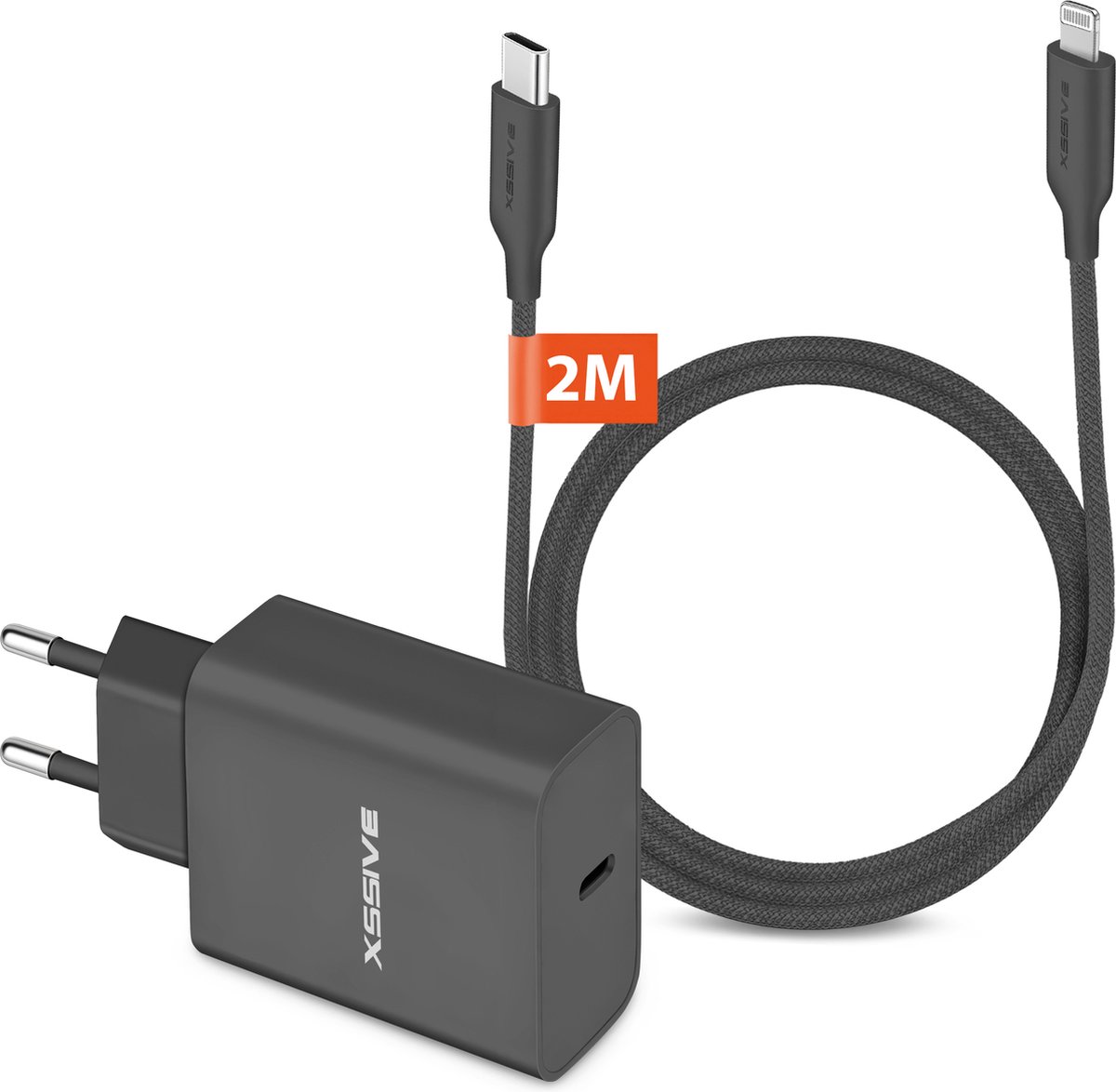 USB C Adapter met Oplader Kabel 2 Meter geschikt voor Apple Lightning, iPhone, iPad en AirPods - 25W Snellader