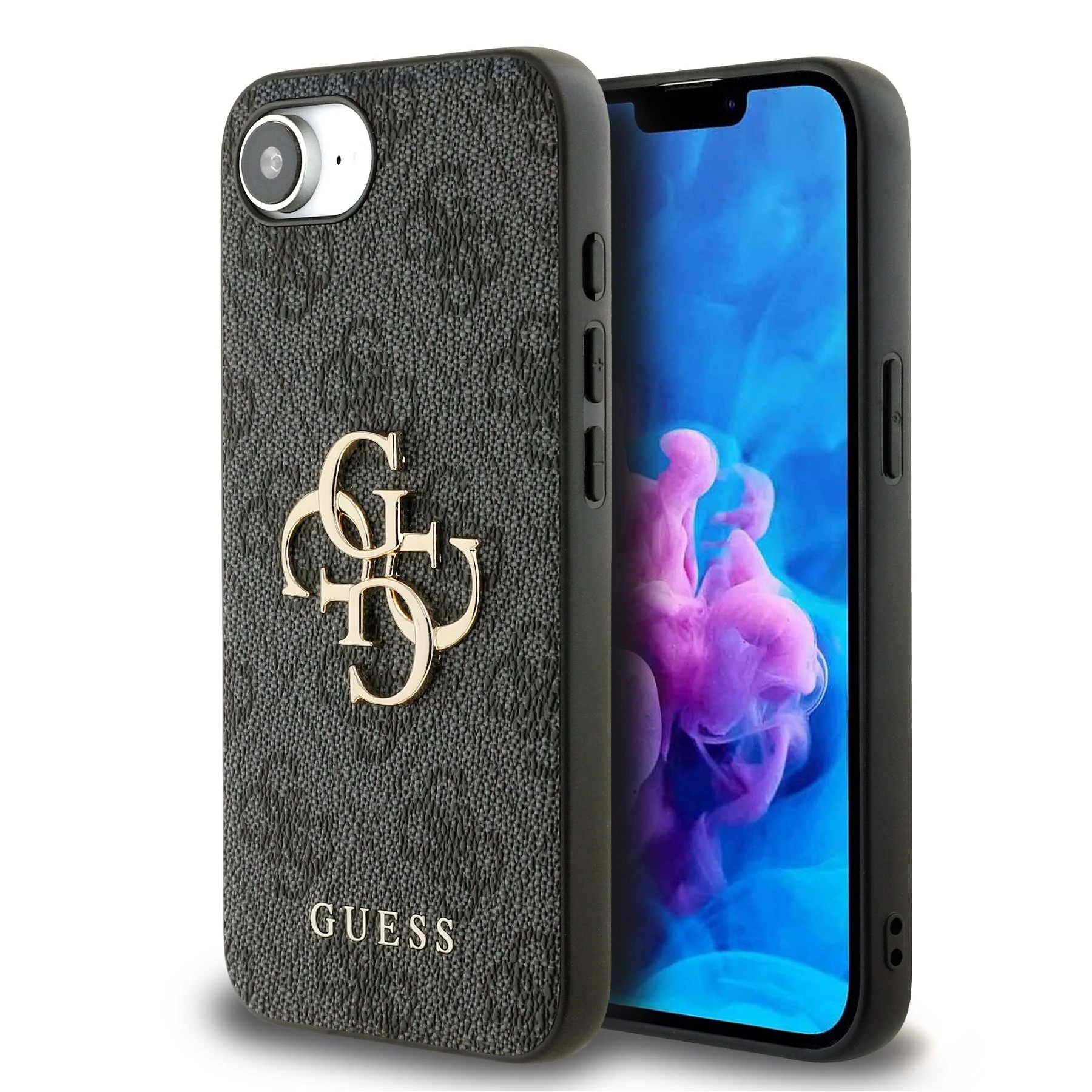 Guess Metal Logo iPhone 16e hoesje - Grijs