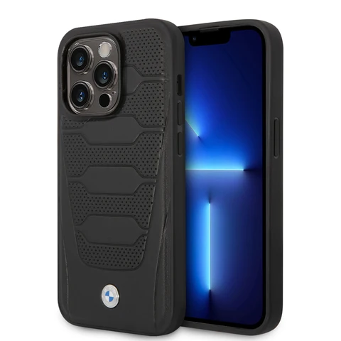 BMW iPhone 14 Pro Back Cover hoesje - Leather Signature - Zwart