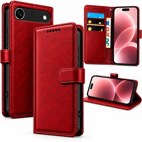 Bookcase Hoesje Geschikt voor iphone Air - Luxe PU Kalfsleer Telefoonhoes- Portemonnee Hoesje met Kaartvakken, Contant Geldvak, Magneetsluiting & Standaardfunctie - Rood