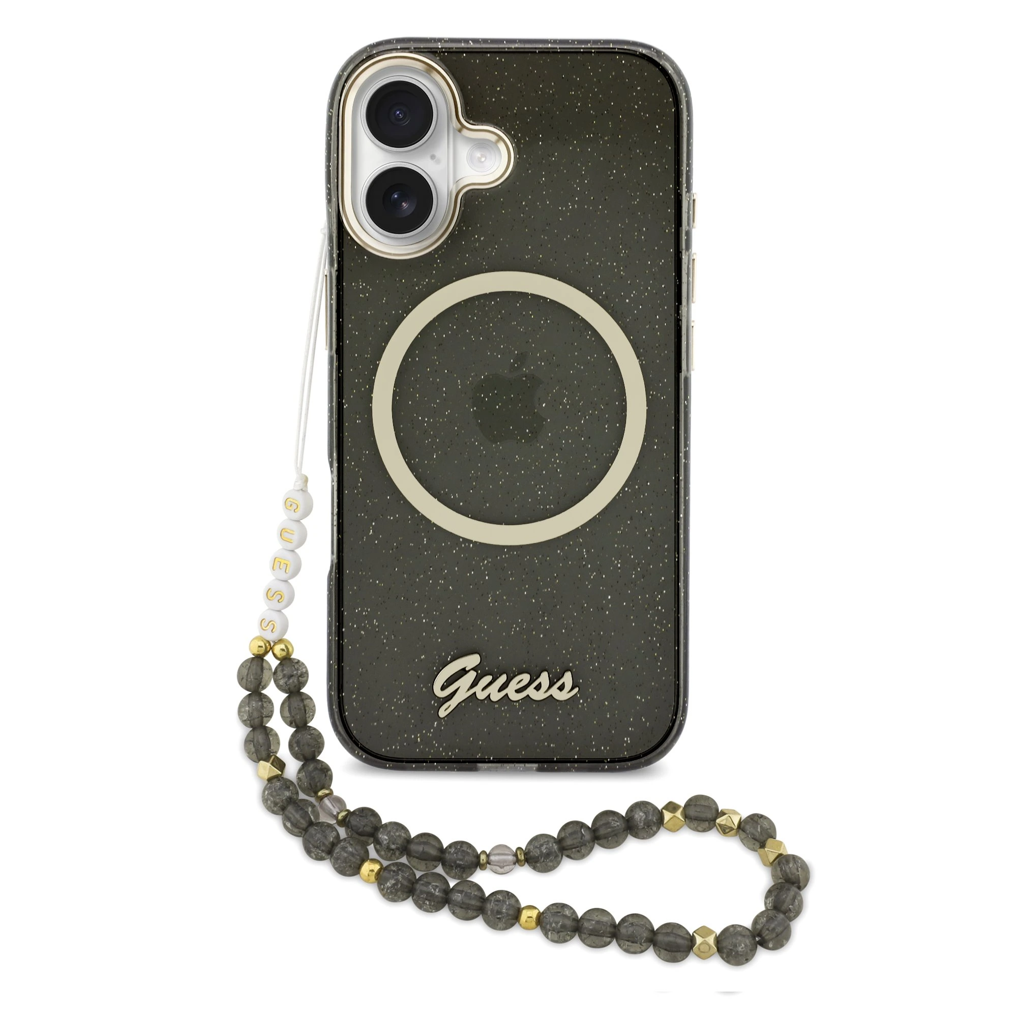Guess IML Glitter Script Strap MagSafe Hoesje iPhone 17 - Zwart