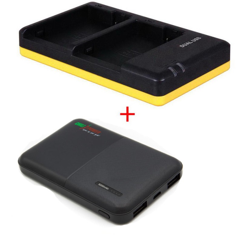 Powerpakket Deluxe: LP-E8 duo oplader + 5000mAh Powerbank voor 2 Canon accu's LP-E8