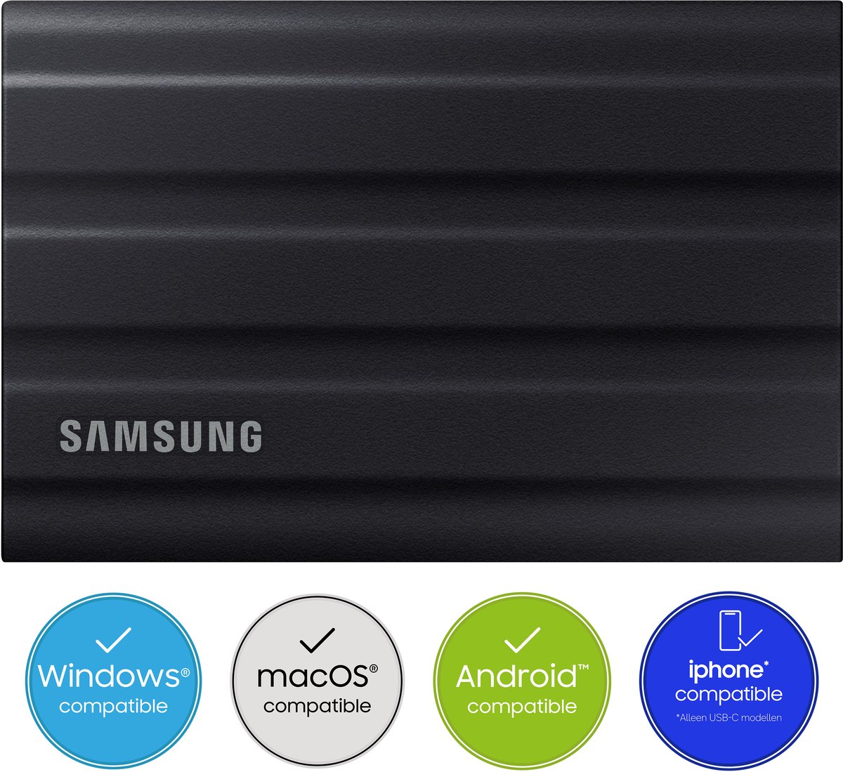 Samsung Portable T7 Shield - Externe SSD - USB 3.2 Gen 2 USB-C - SSD - 2TB - Zwart