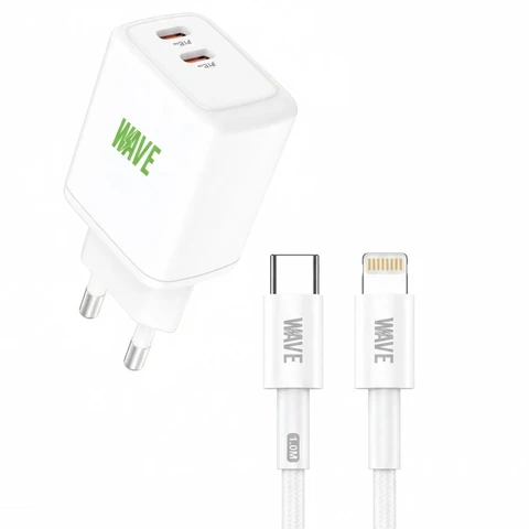 GaN Snellader 35W met 2x USB-C Poorten + USB-C naar Lightning Kabel 1 Meter