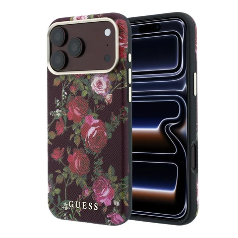 Guess iPhone 18 Pro Max Hoesje harde behuizing - MagSafe - SW - PU - Blossom Roses-print Bordeauxrood