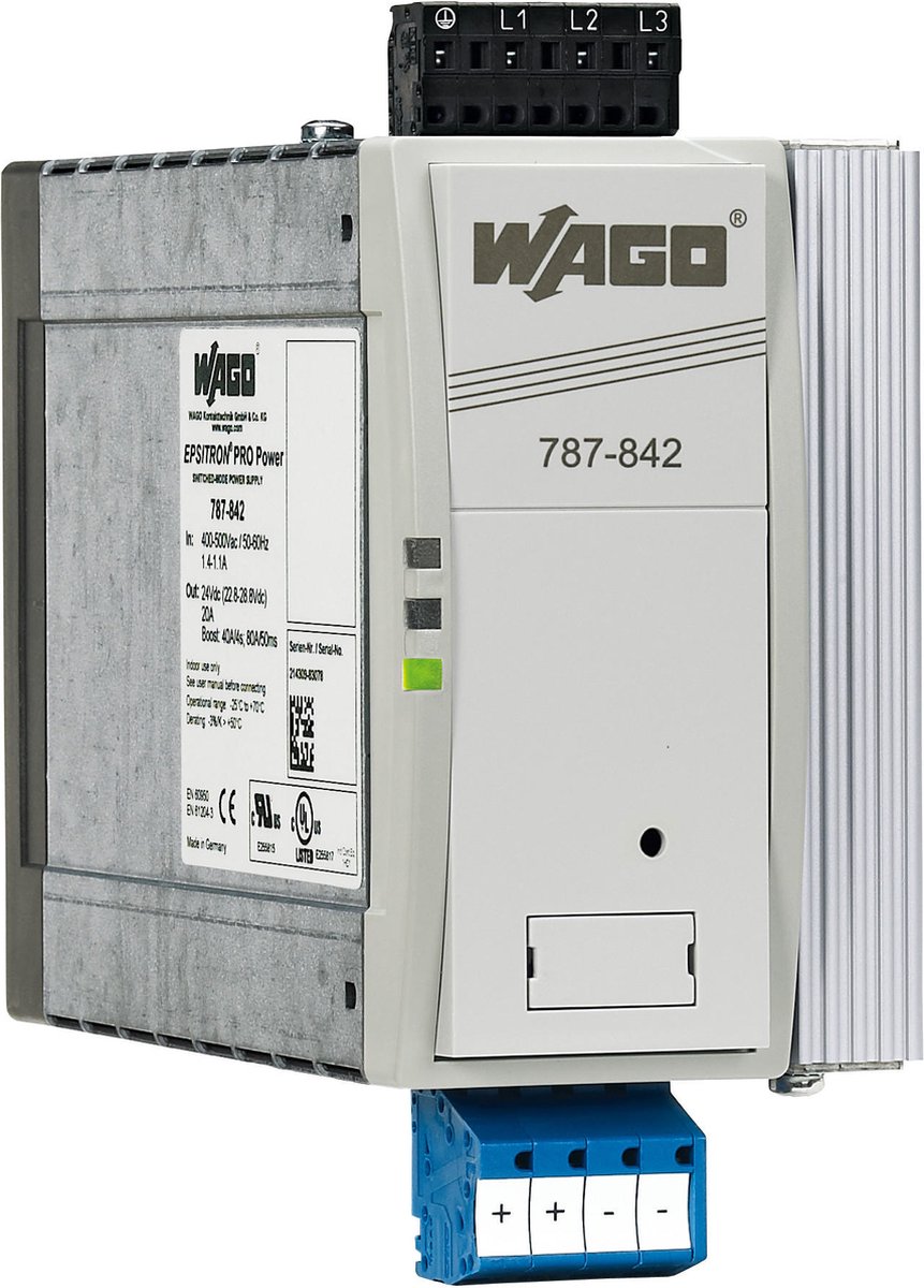 WAGO 787-842 DIN-rail netvoeding 24 V/DC 20 A 480 W Aantal uitgangen:1 x Inhoud 1 stuk(s)
