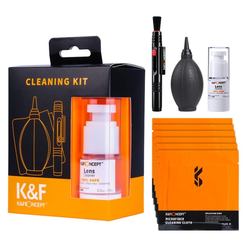 K&F Concept 4-in-1 schoonmaakset voor camera met lenspen, blaasbalg, microvezeldoekjes en reinigingsvloeistof
