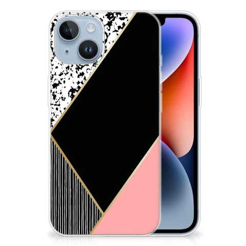 Apple iPhone 14 | Flexibel TPU Hoesje | Zwart Roze Vormen