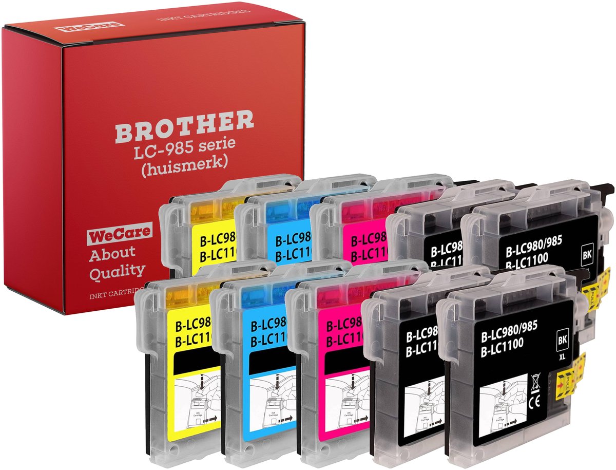 10-pack | Geschikt voor Brother LC985 XL Inktcartridges - 4x Zwart - 2x C, M & Y - Geschikt voor MFC/DCP J125 - J140W - J315W - J515W -J220 - J265W - J410 - J415W