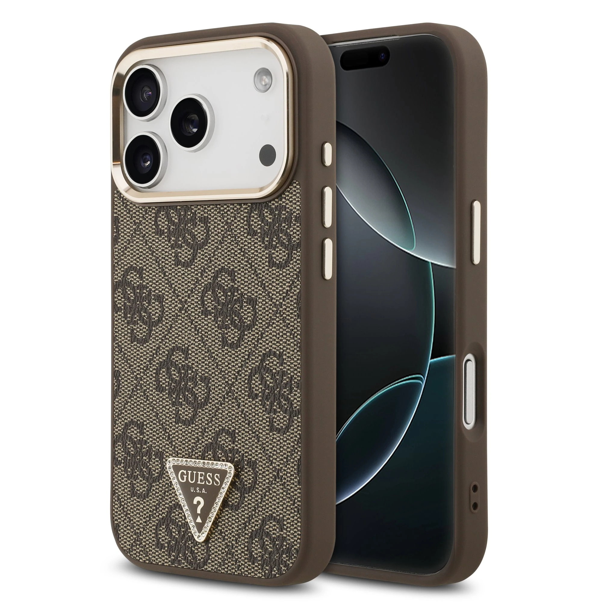 Guess 4G Triangle Logo hoesje met MagSafe voor iPhone 17 Pro en iPhone 18 Pro - Bruin