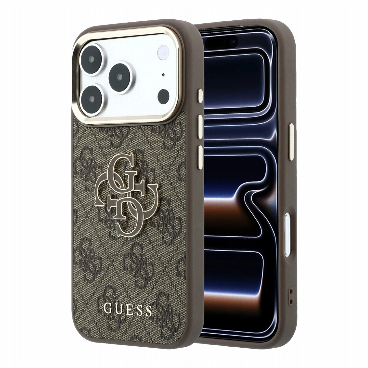 Guess PU 4G Resin Metal Logo hoesje voor iPhone 17 Pro Max en iPhone 18 Pro Max - Bruin