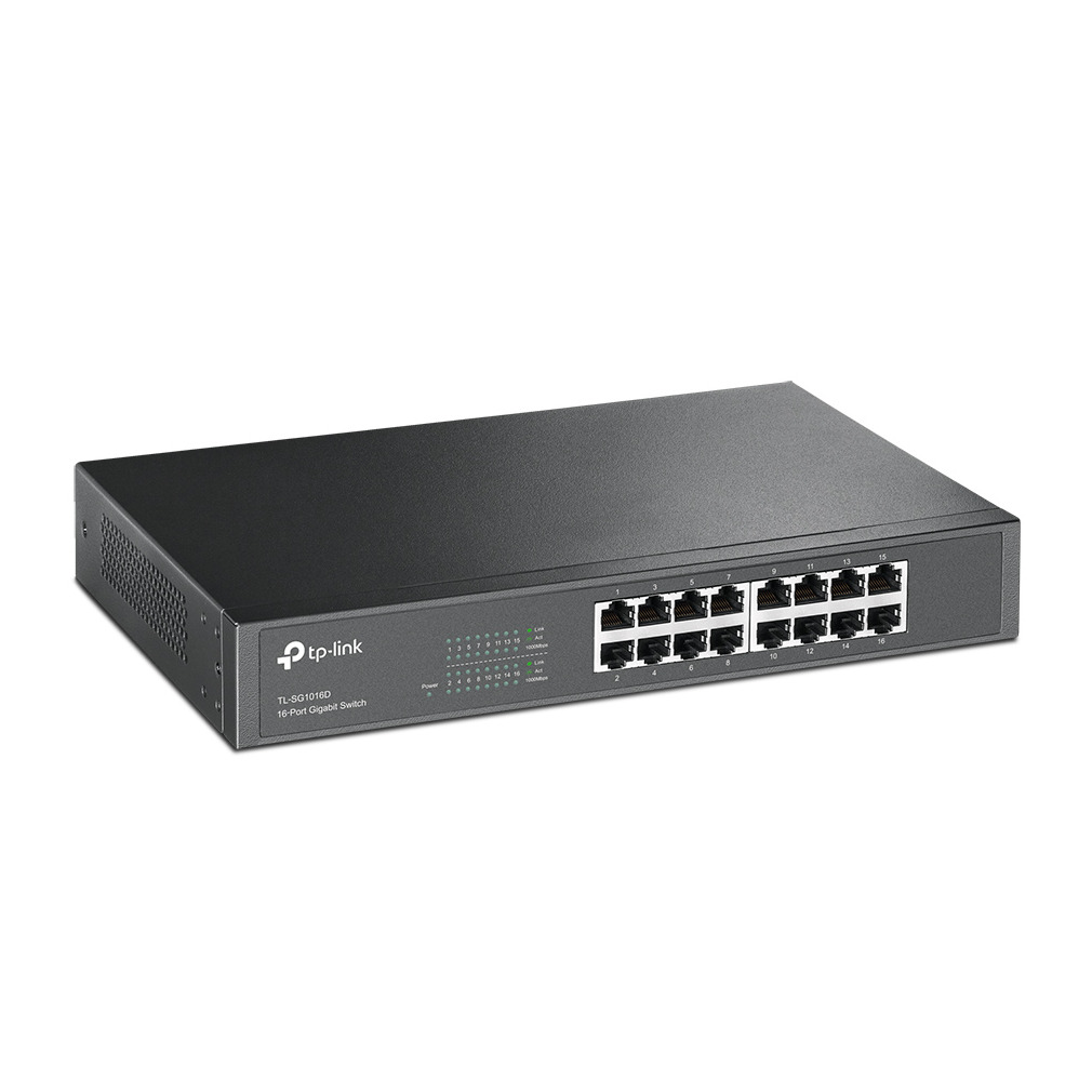 TP-Link TL-SG1016D 16-Port Gigabit Desktop/Rackmount Switch Switch Zwart