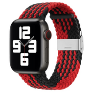 Braided nylon bandje - Rood met zwart - Geschikt voor Apple Watch 44mm / 45mm / 46mm / 49mm