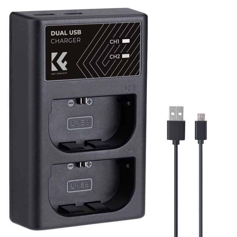 K&F Concept dual batterij-oplader voor Canon LP-E6NH met USB-C aansluiting