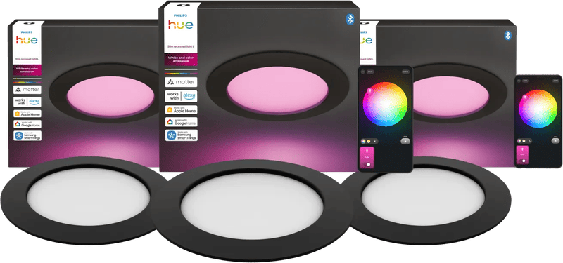 Philips Hue Inbouwspot Slim 3-Pack - White and Color - 170mm - Zwart