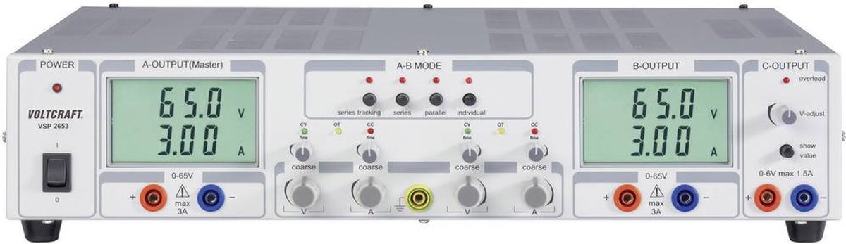 VOLTCRAFT VSP 2653 Labvoeding, regelbaar 0.1 - 65 0 - 3 A 399 W Aantal uitgangen: 3 x