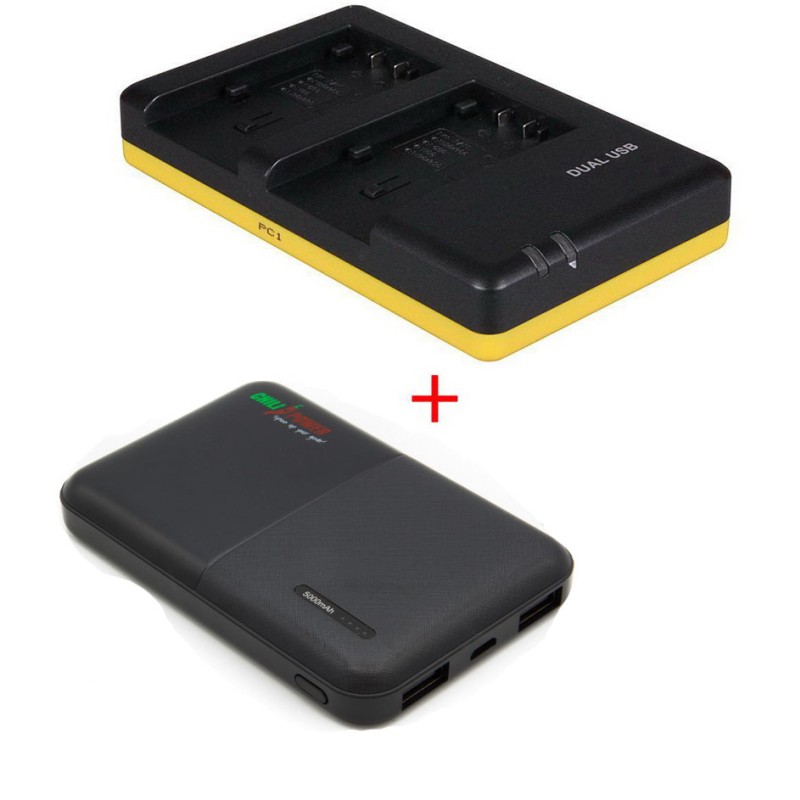 Powerpakket Deluxe: VW-VBT380 duo oplader + 5000mAh Powerbank voor 2 Panasonic accu's VW-VBT190/380