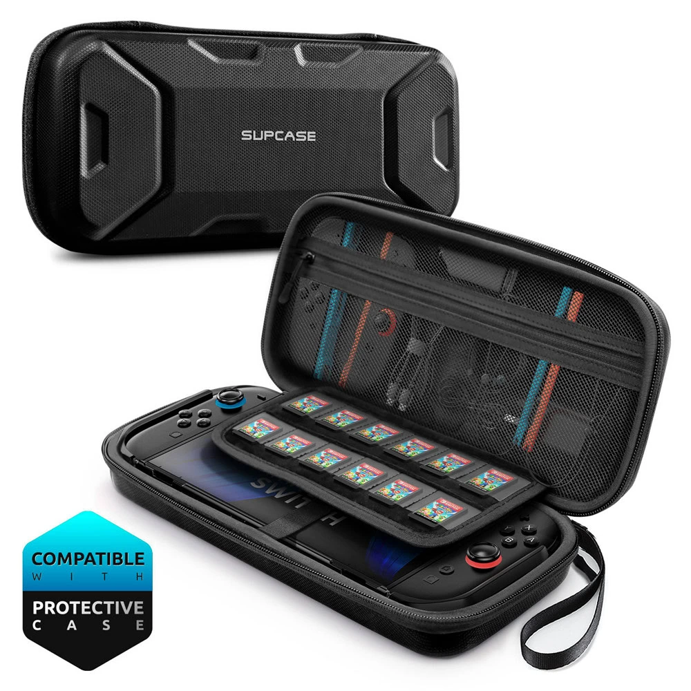 Supcase Carrying Plus Case geschikt voor Nintendo Switch 2 - Case met 12 Game slots & Draagriem - Zwart