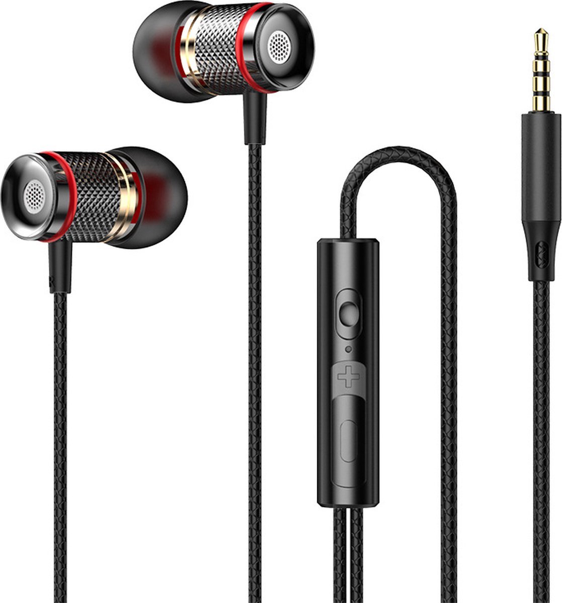2 x Bedrade oortjes - In Ear Oordopjes - Oortjes met Draad en Microfoon - Extra Bass - 3,5mm Jack Aansluiting - 120cm kabel - Zwart