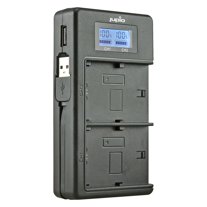Jupio USB Duo Oplader met LCD voor Canon LP-E8 - Met Powerbank functie